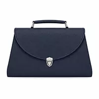 Executive Genuine Leather Structured Satchel Handbag - Midnight Navy
