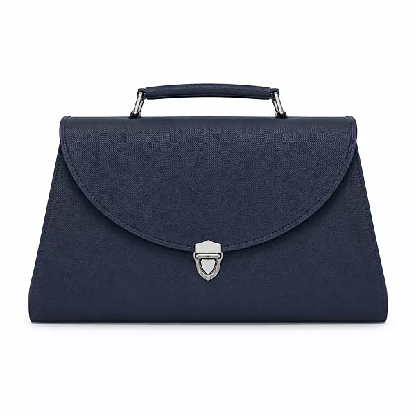 Executive Genuine Leather Structured Satchel Handbag - Midnight Navy