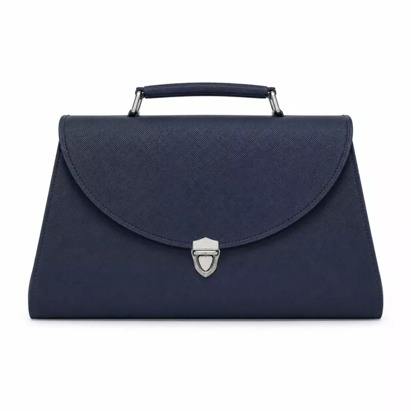 Executive Genuine Leather Structured Satchel Handbag - Midnight Navy