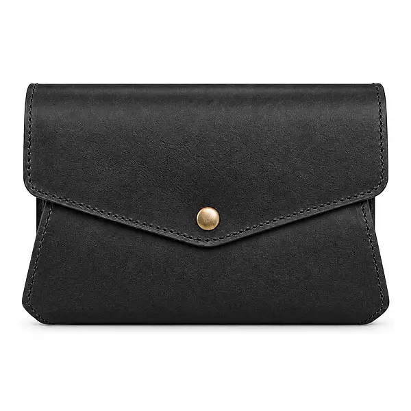Envelope Genuine Leather Accordion Clutch Wallet - Classic Black