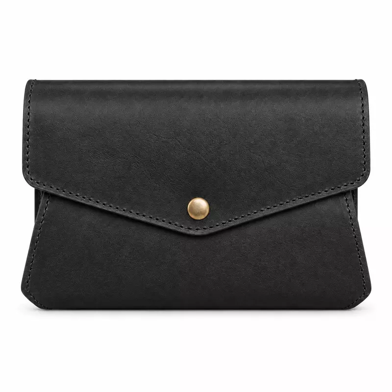 Envelope Genuine Leather Accordion Clutch Wallet - Classic Black