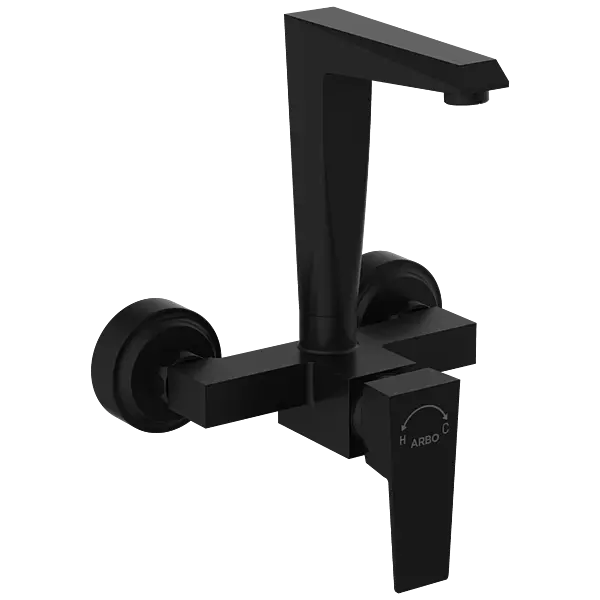 LV-MB-2043 Single Lever Sink Mixer With Swinging Spout With Connecting Legs With Wall Flange (Wall Mounted Model) (Matt Black)