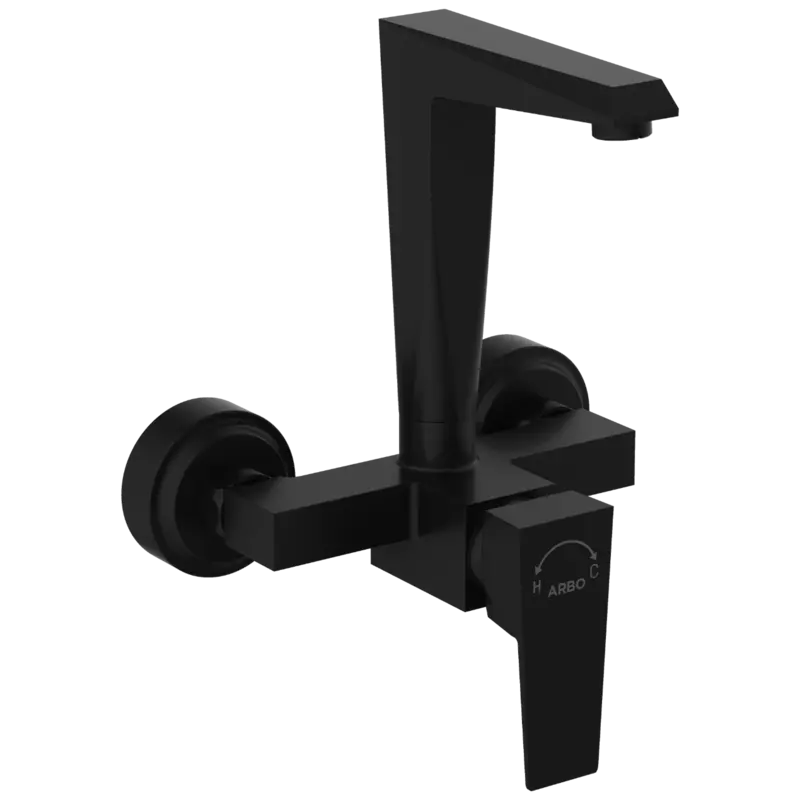 LV-MB-2043 Single Lever Sink Mixer With Swinging Spout With Connecting Legs With Wall Flange (Wall Mounted Model) (Matt Black)