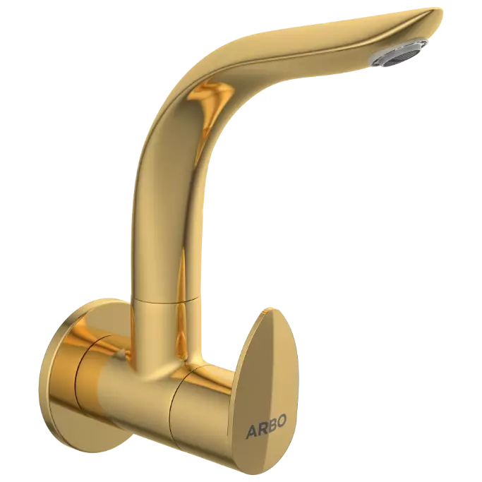 KA-GG-3108 Sink Cock With Swinging Spout With Wall Flange (Wall Mounted Model) (Gold)