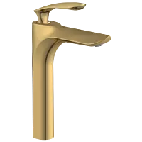 KA-GG-3128 Single Lever Tall Basin Mixer With Braided Hoses (Table Mounted Model) (Gold)