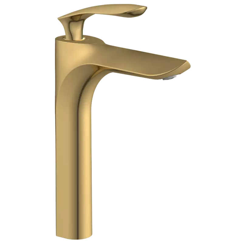 KA-GG-3128 Single Lever Tall Basin Mixer With Braided Hoses (Table Mounted Model) (Gold)