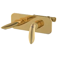KA-GG-3129 Concealed Body For Single Lever Basin Mixer Wall Mounted With Exposed Part Kit, Consisting Of Operative Lever, Basin Spout & Wall Flange (Gold)