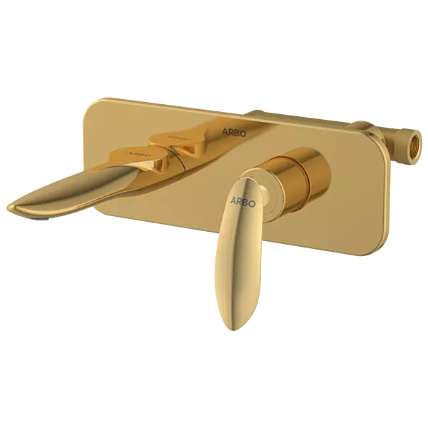 KA-GG-3129 Concealed Body For Single Lever Basin Mixer Wall Mounted With Exposed Part Kit, Consisting Of Operative Lever, Basin Spout & Wall Flange (Gold)