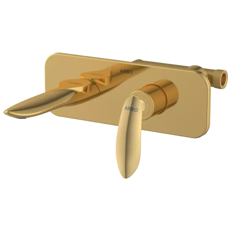 KA-GG-3129 Concealed Body For Single Lever Basin Mixer Wall Mounted With Exposed Part Kit, Consisting Of Operative Lever, Basin Spout & Wall Flange (Gold)