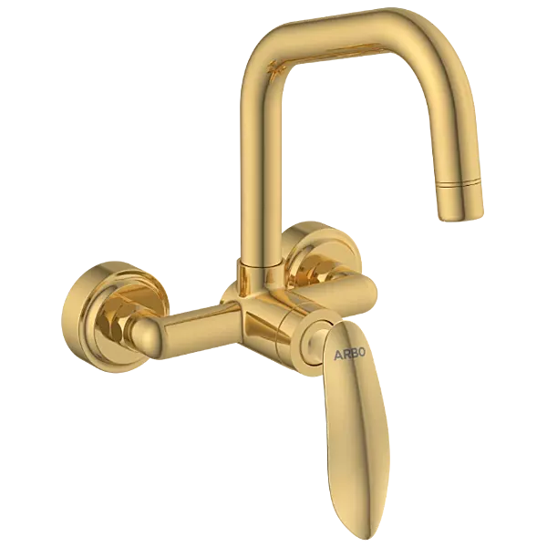 KA-GG-3143 Single Lever Sink Mixer With Swinging Spout With Connecting Legs With Wall Flange (Wall Mounted Model) (Gold)