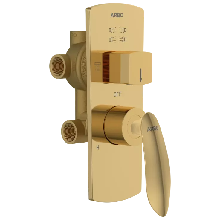 KA-GG-3153 2 Inlet 3 Outlet High Flow Diverter Body With Upper Part Set (Gold)