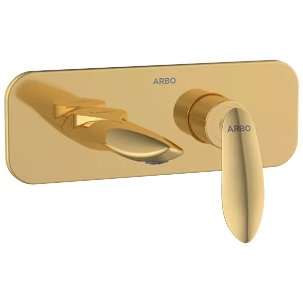 KA-GG-3167 Exposed Part Kit For Single Lever Basin Mixer Wall Mounted With Consisting Of Operative Lever, Basin Spout & Wall Flange (Gold)