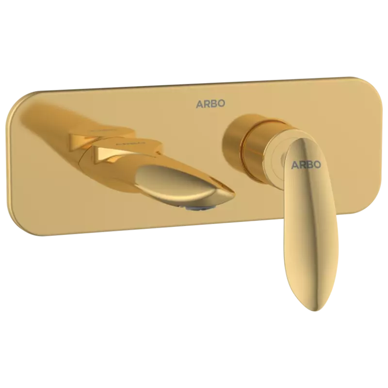 KA-GG-3167 Exposed Part Kit For Single Lever Basin Mixer Wall Mounted With Consisting Of Operative Lever, Basin Spout & Wall Flange (Gold)