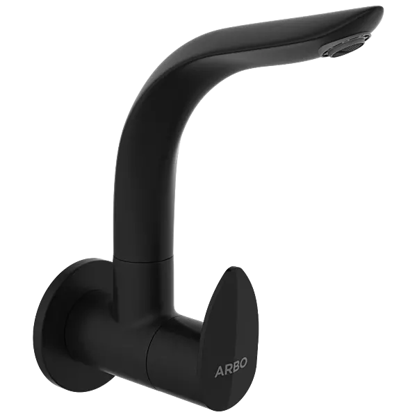KA-MB-3108 Sink Cock With Swinging Spout With Wall Flange (Wall Mounted Model) (Matt Black)