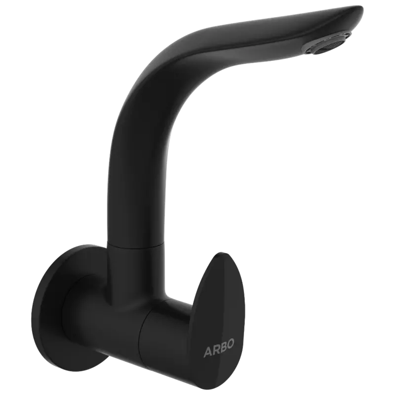 KA-MB-3108 Sink Cock With Swinging Spout With Wall Flange (Wall Mounted Model) (Matt Black)