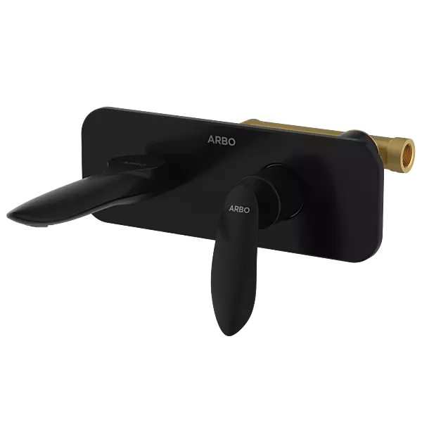 KA-MB-3129 Concealed Body For Single Lever Basin Mixer Wall Mounted With Exposed Part Kit, Consisting Of Operative Lever, Basin Spout & Wall Flange (Matt Black)