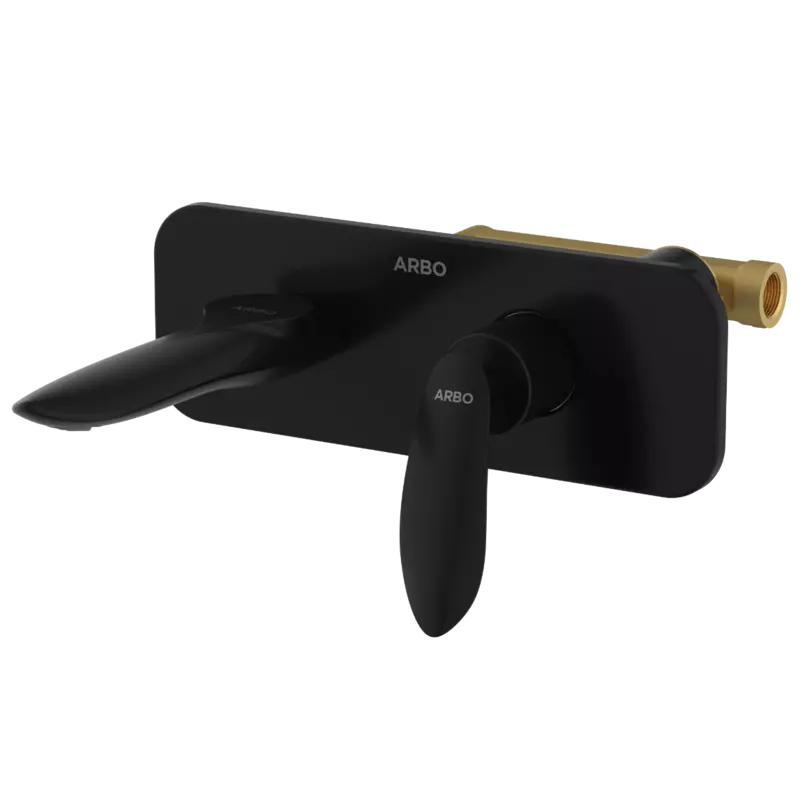 KA-MB-3129 Concealed Body For Single Lever Basin Mixer Wall Mounted With Exposed Part Kit, Consisting Of Operative Lever, Basin Spout & Wall Flange (Matt Black)