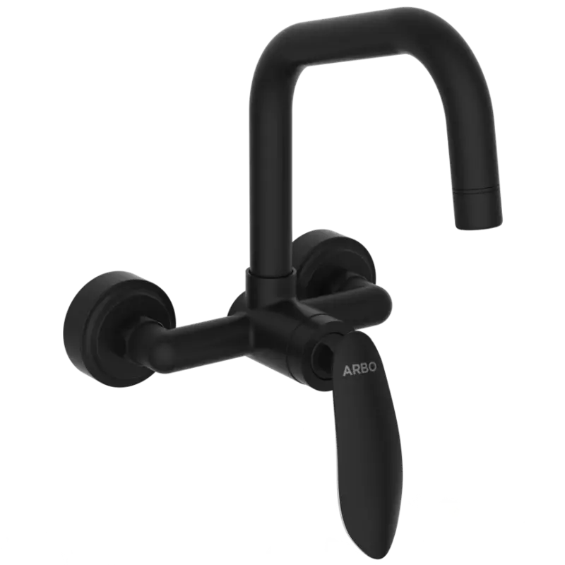 KA-MB-3143 Single Lever Sink Mixer With Swinging Spout With Connecting Legs With Wall Flange (Wall Mounted Model) (Matt Black)
