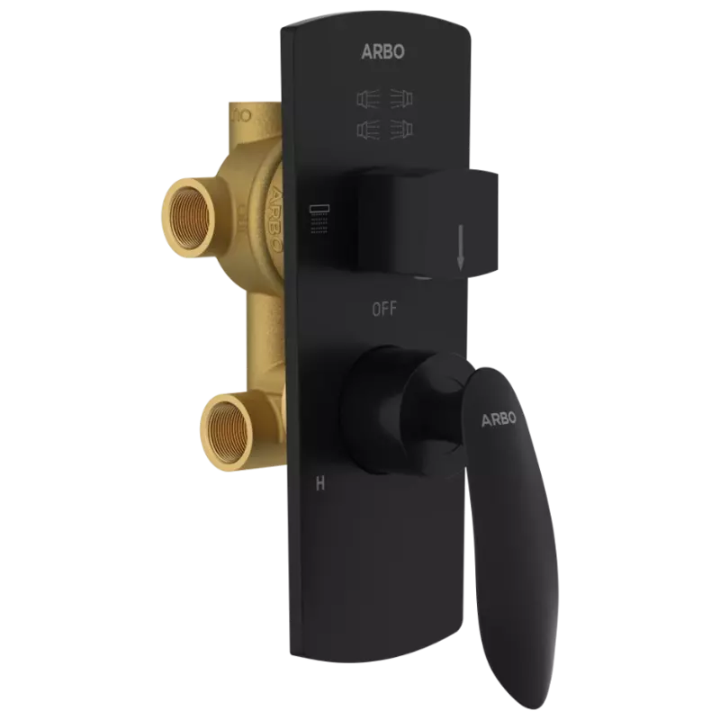 KA-MB-3153 2 Inlet 3 Outlet High Flow Diverter Body With Upper Part Set (Matt Black)