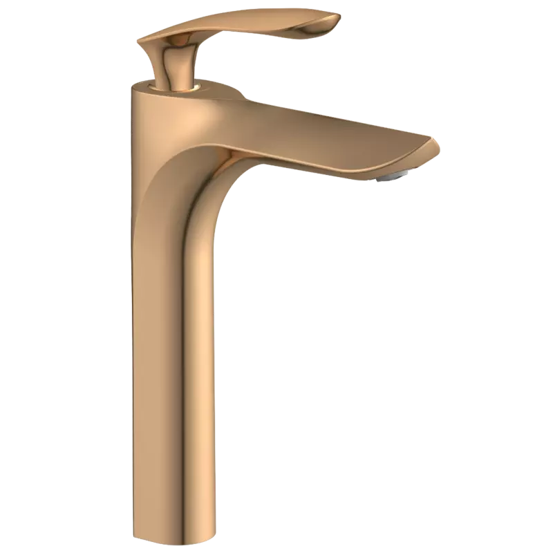 KA-RG-3128 Single Lever Tall Basin Mixer With Braided Hoses (Table Mounted Model) (Rose Gold)