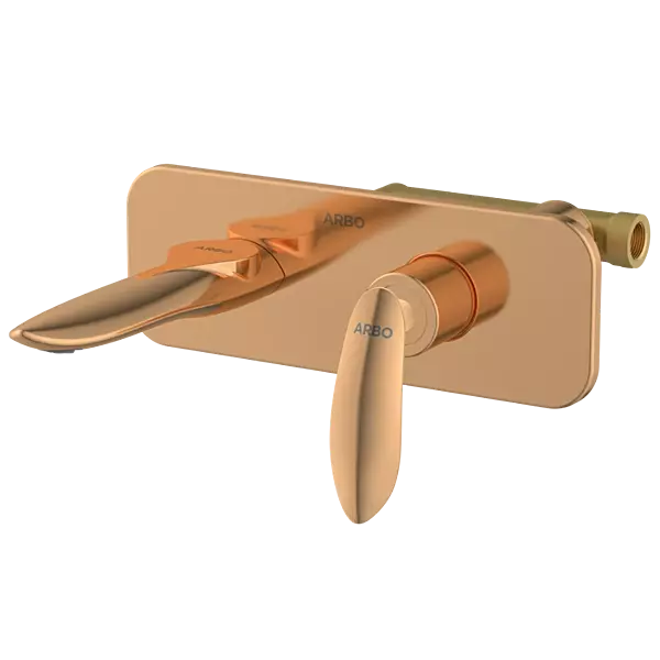 KA-RG-3129 Concealed Body For Single Lever Basin Mixer Wall Mounted With Exposed Part Kit, Consisting Of Operative Lever, Basin Spout & Wall Flange (Rose Gold)