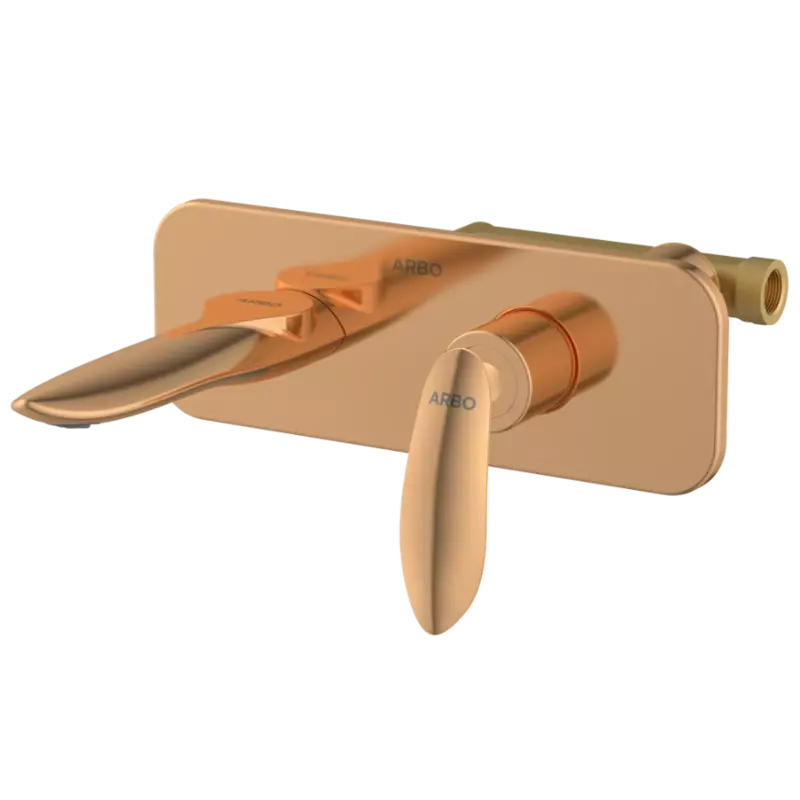 KA-RG-3129 Concealed Body For Single Lever Basin Mixer Wall Mounted With Exposed Part Kit, Consisting Of Operative Lever, Basin Spout & Wall Flange (Rose Gold)