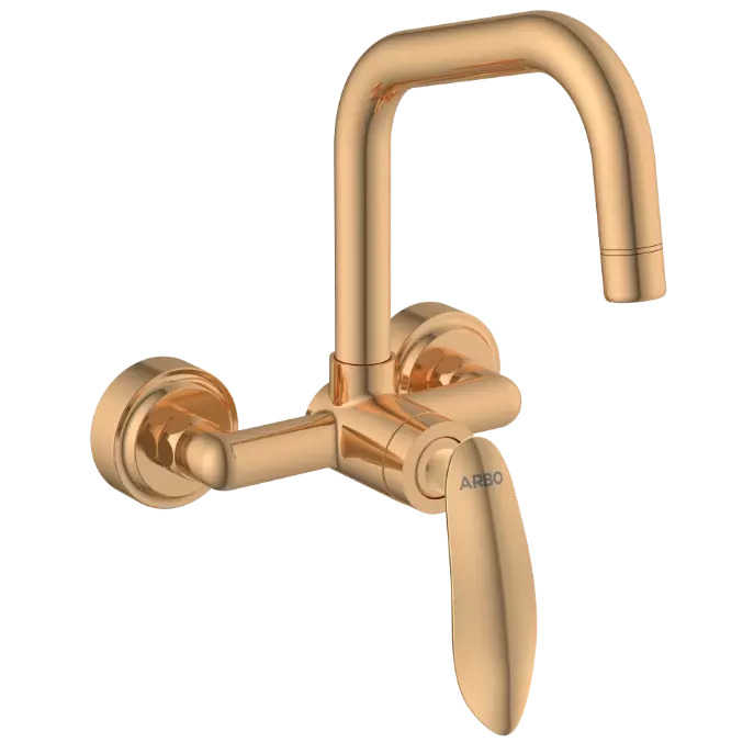 KA-RG-3143 Single Lever Sink Mixer With Swinging Spout With Connecting Legs With Wall Flange (Wall Mounted Model) (Rose Gold)