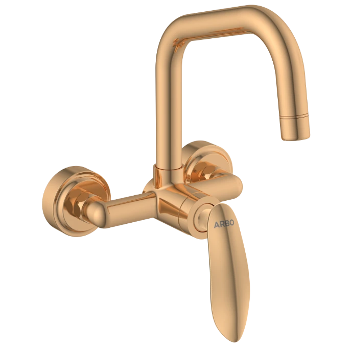KA-RG-3143 Single Lever Sink Mixer With Swinging Spout With Connecting Legs With Wall Flange (Wall Mounted Model) (Rose Gold)