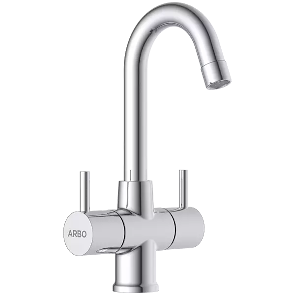 LX-1315 Center Hole Basin Mixer With Swinging Spout With Braided Hoses (Table Mounted Model)