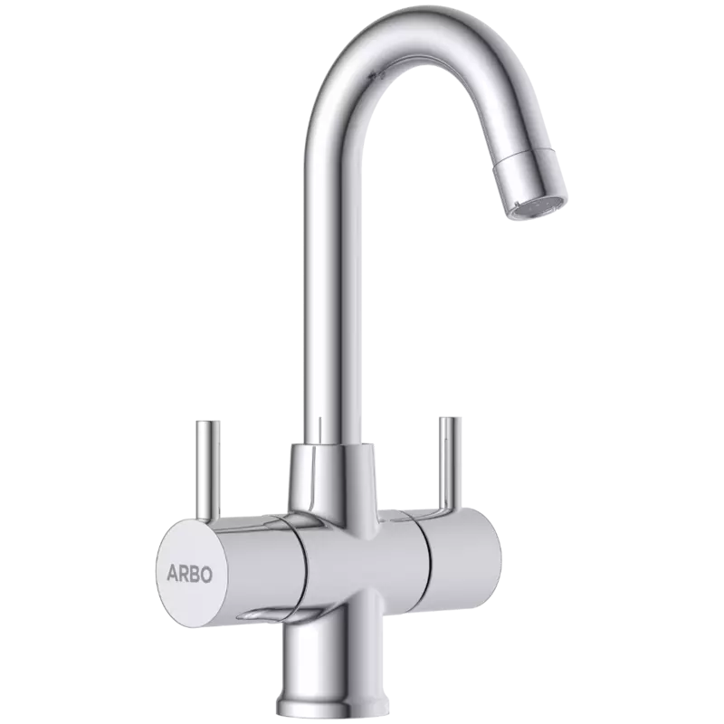 LX-1315 Center Hole Basin Mixer With Swinging Spout With Braided Hoses (Table Mounted Model)