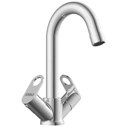 NE-1615 Center Hole Basin Mixer With Swinging Spout With Braided Hoses (Table Mounted Model)