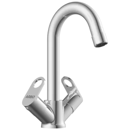 NE-1615 Center Hole Basin Mixer With Swinging Spout With Braided Hoses (Table Mounted Model)