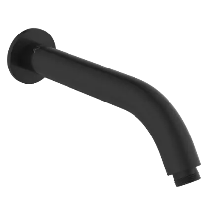 SHA-MB-37 Round Shape 12" Inch Long With 45° Bend Wall Mounted Shower Arm With Wall Flange (Matt Black)