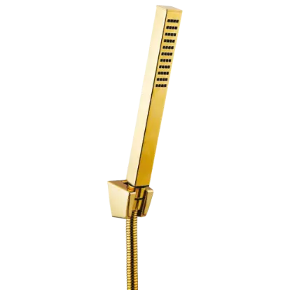 HS-GG-06 Single Function Square Hand Shower With Hook & 1.2 Mtr. S.S. Tube (Glossy Gold Finish)