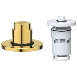 UPR-GG-01 Exposed Part Kit Of Forged Metropole WC Flush Valve With Fitting Sleeve With Operating Lever, Round Wall Flange & Cartridge (Glossy Gold)