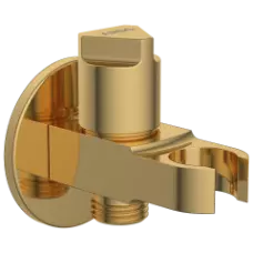 AC-GG-34 Wall Outlet With Shower Hook & Shutoff Valve (Glossy Gold)