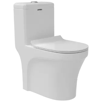 OPC-25211PP Cosmo Siphonic One Piece Closet S Trap (9" Inch) With Soft Close Seat Cover With Hinges, Fixing Accessories Set and Accessories Set, Cistern Fittings