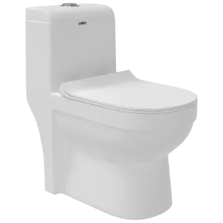 OPC-27211PP Lexus Siphonic One Piece Closet S Trap (9" Inch) With Soft Close Seat Cover With Hinges, Fixing Accessories Set and Accessories Set, Cistern Fittings