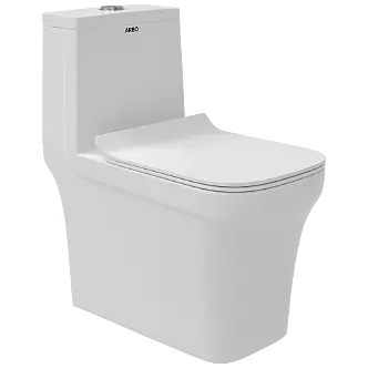 OPC-30112PP Neo Washdown One Piece Closet S Trap (9" Inch) With Soft Close Seat Cover With Hinges, Fixing Accessories Set and Accessories Set, Cistern Fittings