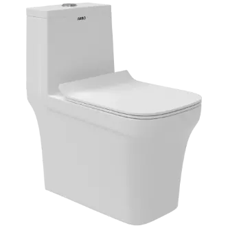 OPC-30112PP Neo Washdown One Piece Closet S Trap (9" Inch) With Soft Close Seat Cover With Hinges, Fixing Accessories Set and Accessories Set, Cistern Fittings