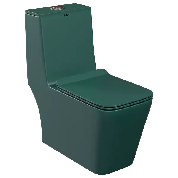 OPC-PG-29211PP Lavish Siphonic S Trap (9" Inch) One Piece Closet With Soft Close Seat Cover With Hinges, Fixing Accessories Set and Accessories Set, Cistern Fittings Peacock Green