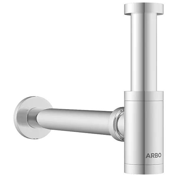 AC-36 Brass Round Bottle Trap With Long Wall Connection Pipe & Wall Flange