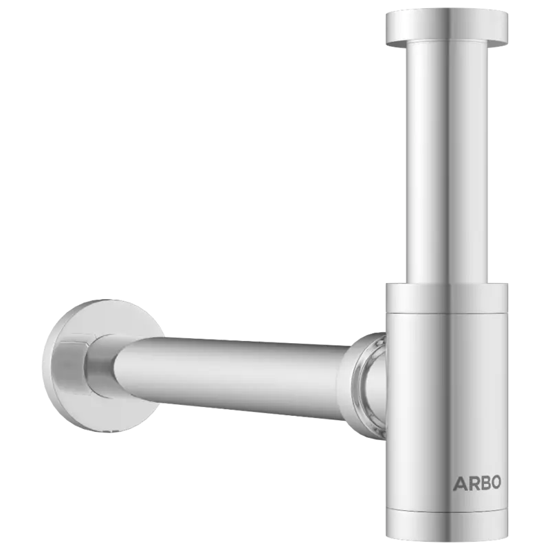AC-36 Brass Round Bottle Trap With Long Wall Connection Pipe & Wall Flange