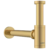 AC-GG-36 Brass Round Bottle Trap With Long Wall Connection Pipe & Wall Flange (Glossy Gold)