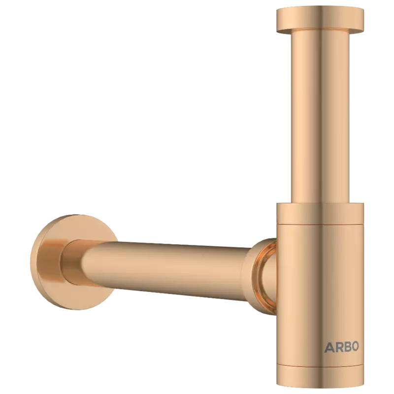 AC-RG-36 Brass Round Bottle Trap With Long Wall Connection Pipe & Wall Flange