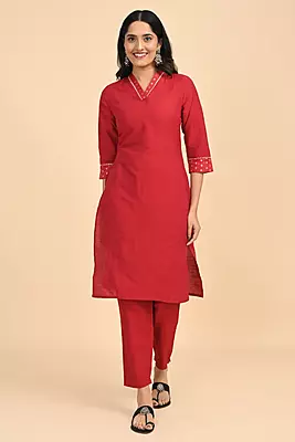 Women V-Neck Long Kurta