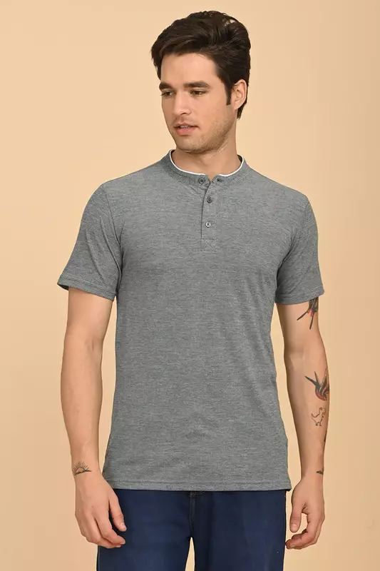Men's Mandarin Collar T-Shirt - Teal