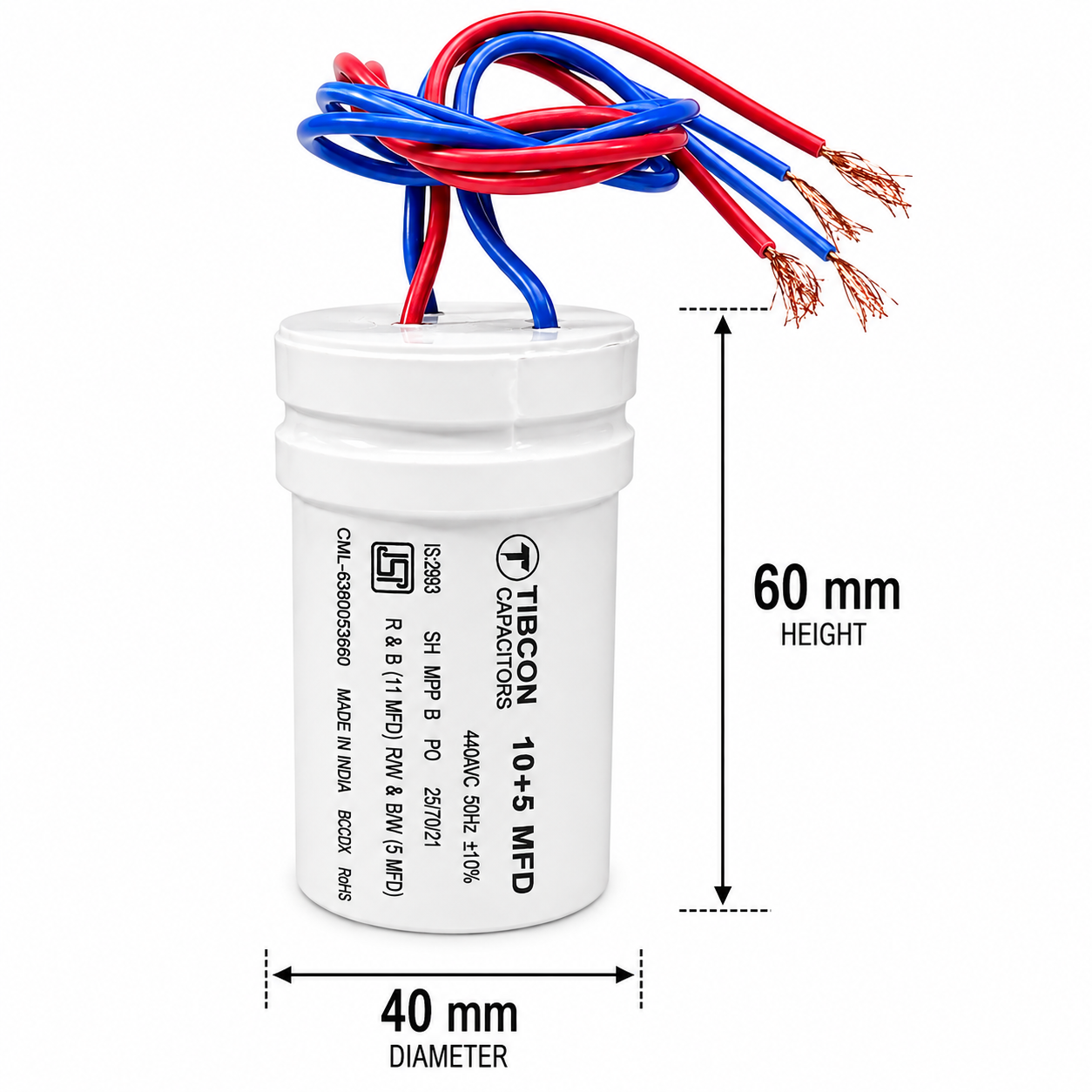 TIBCON 10+5 MFD Washing Machine Dual Capacitor