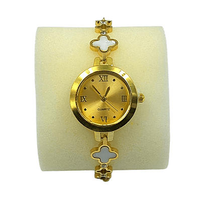 Gold Clover Bracelet Watch with Adjustable Bolero Chain