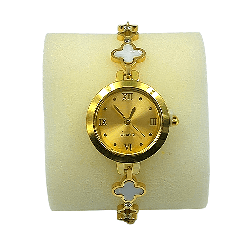 Gold Clover Bracelet Watch with Adjustable Bolero Chain